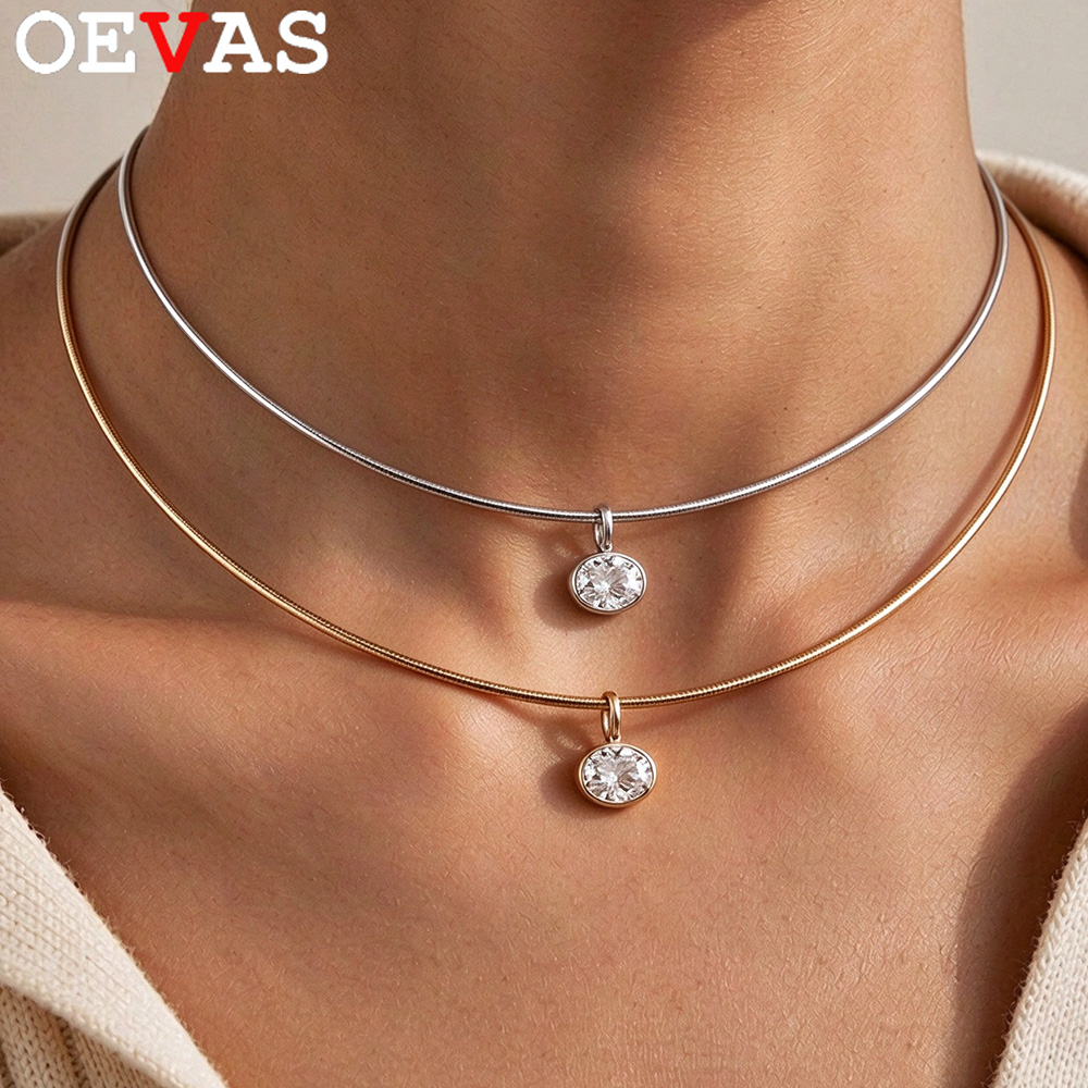 Bezels Set Pendant - OEVAS, ожерелье с овальным кристаллом из